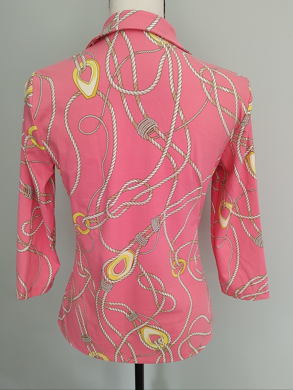 J. McLaughlin Catalina Cloth Pink Nautical Rope 3/4 Sleeve Button Collar Top S - Picture 5 of 7